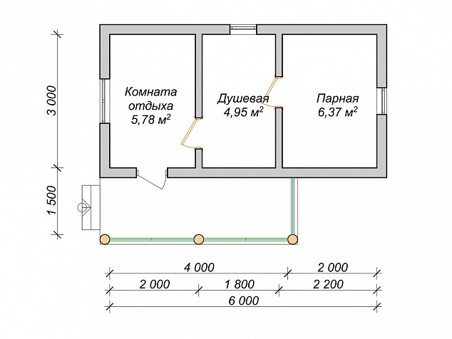 План бани 3х6 с верандой