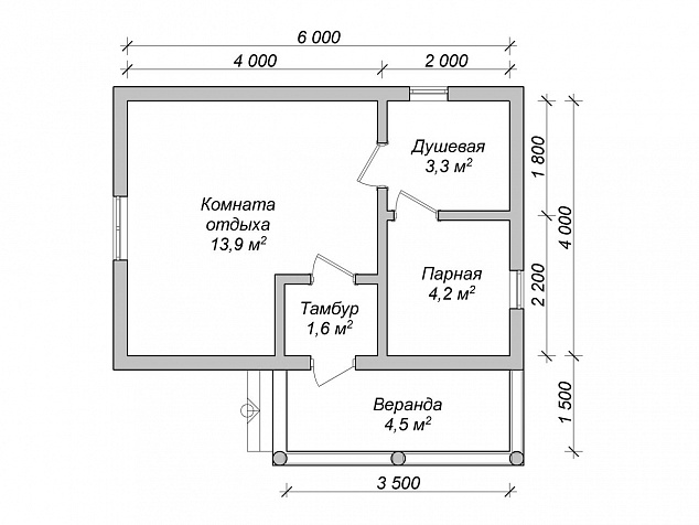 План бани 4х6 с крыльцом