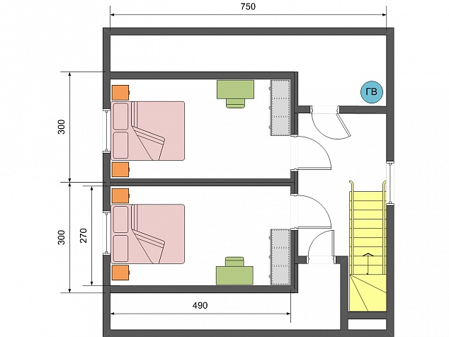 План 2 этажа с 2 спальнями