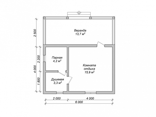 Планировка бани 4х6 с верандой 2,5х6 со стандартной парной