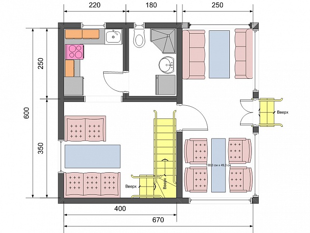 План 1 этажа 6х6,5 с ломаной крышей