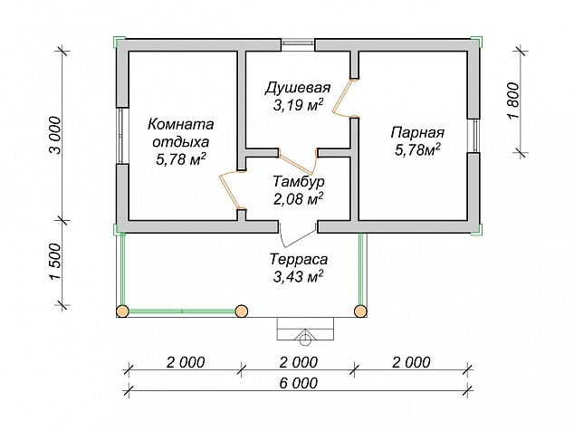 План бани 3х6 с тамбуром и верандочкой