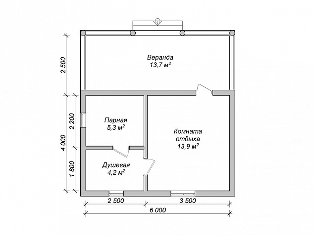 План бани 4х6 с верандой и увеличенной парной