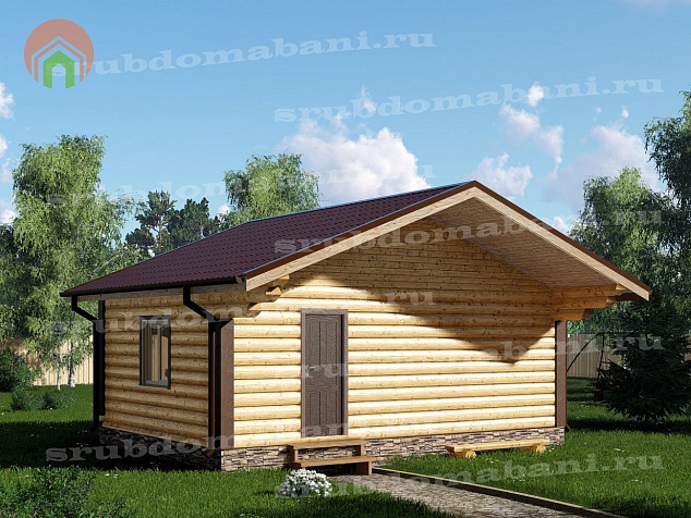 Баня с навесом над ступенями